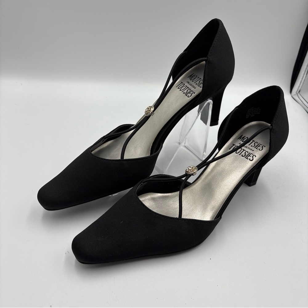 Mootsies Tootsies Collection Black Satin Pump 6.5 W/Rhinestone Accent